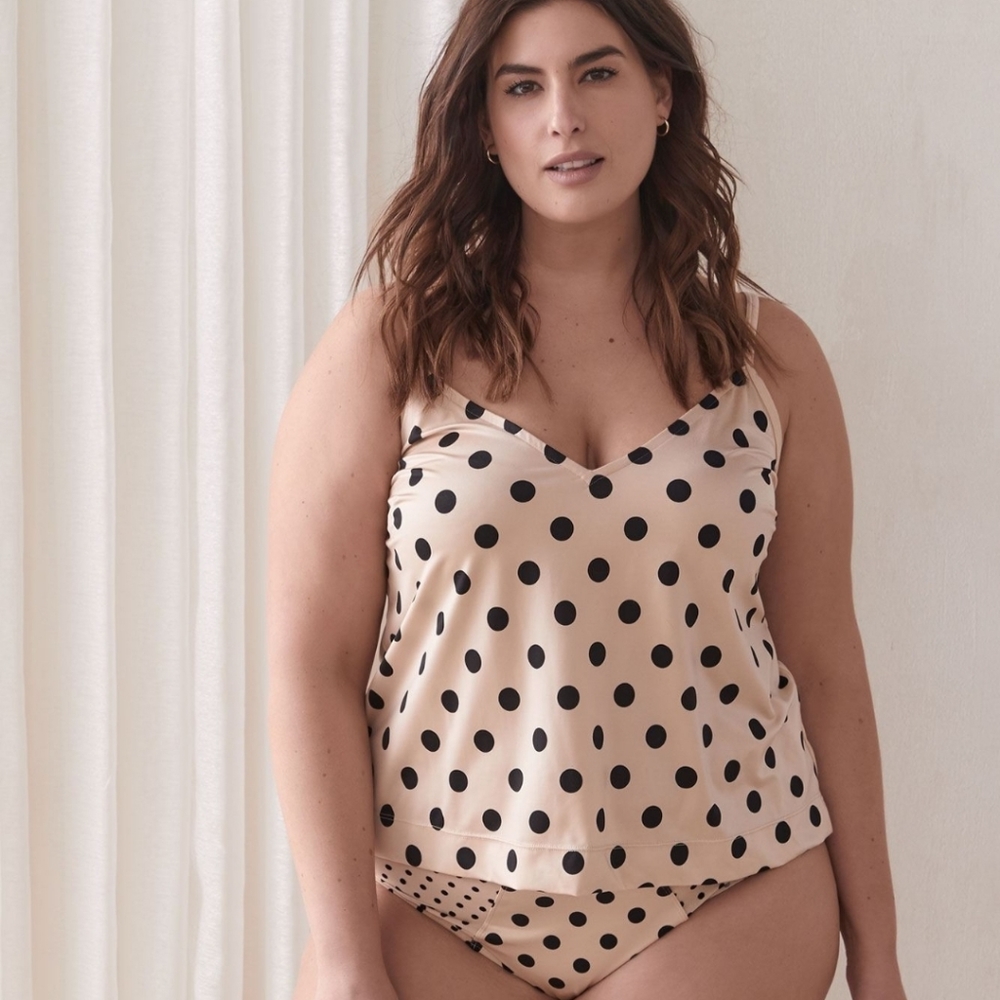 Ashley Graham Light Beige & Black Polka-dot V-Neck Cami